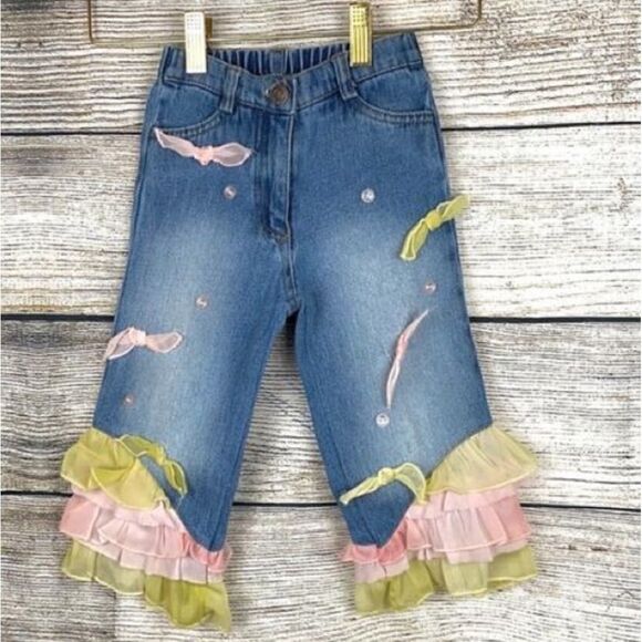 Vintage Little Mass Girl's Jeans Ruffle and Bow Details Cotton size 3T - Picture 3 of 11